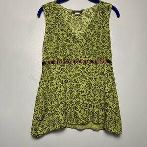 Vintage Y2K Hot Tempered Damask Green Sparkle Going Out Babydoll Top Size L